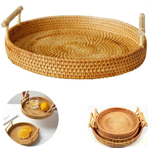 【送料無料】「3点セット」脇取盆 お盆トレー ラタントレイ トレー トレイ ラタン 円形 丸型 おぼ...