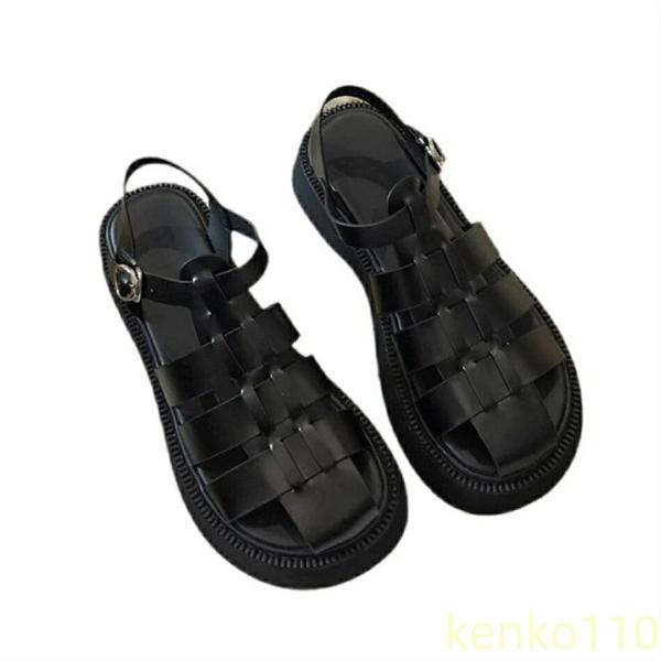 【送料無料】サンダル レディース　牛革 ストラップ オープントゥなし ローヒール ぺたんこ かかとあ...