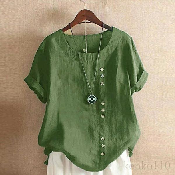大きいサイズ ブラウス シャツブラウス 無地 レディース 半袖 トップス ゆったり ブラウス プルオ...