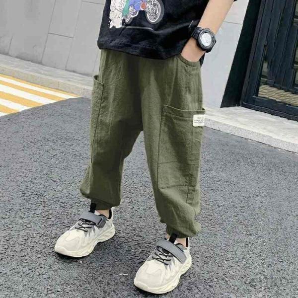 【送料無料】キッズ パンツ リネン混 リラックス 長ズボン 麻 男の子 夏 防蚊対策 涼しい イージ...