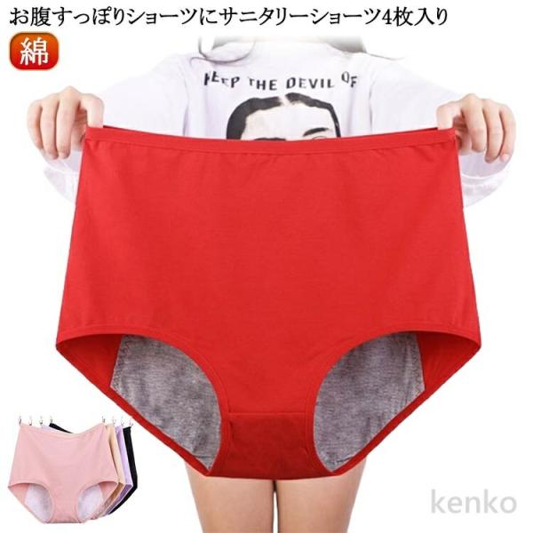 【送料無料】女性 ショーツ 生理用 パンツ 4枚セット 大きいサイズ サニタリーショーツ レディース...