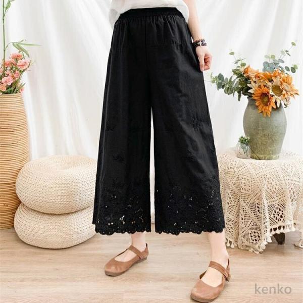 【送料無料】ペチパンツ レース ペチコート ガウチョパンツ ワンピース下 裾レース 九分丈 ボトムス...