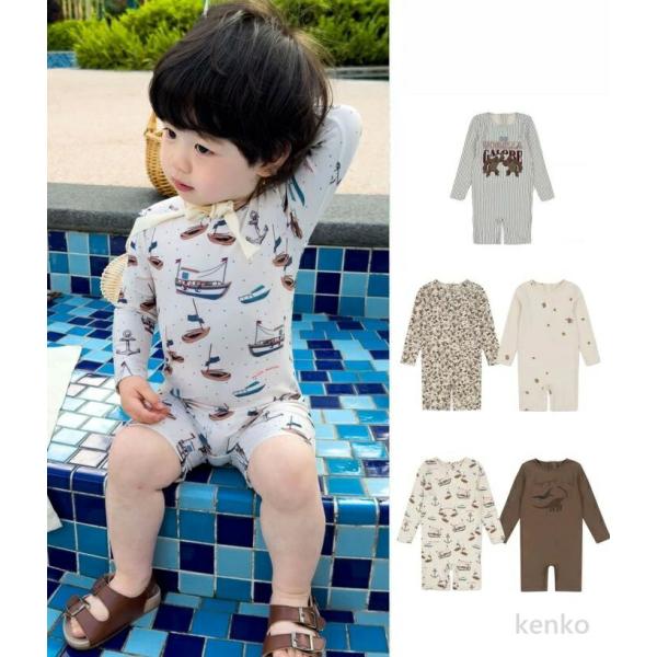 【送料無料】ベビー 水着 男の子 ラッシュガード 長袖 キッズ キャップつき 2点セット UVカット...