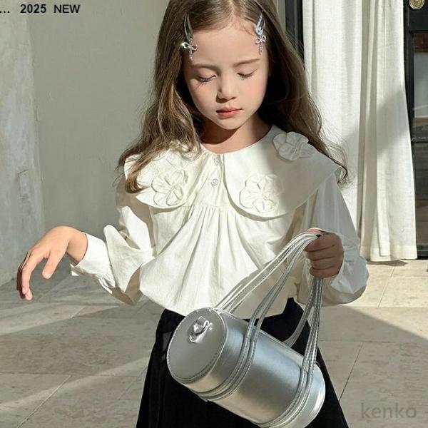 【送料無料】キッズ ブラウス 女の子 入学式 卒業式 子供服 フォーマルブラウス 立体的な花柄襟 長...