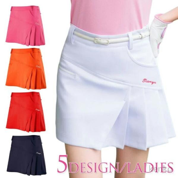 【送料無料】ゴルフウェア レディース ゴルフスカート スカート 無地 インナーパンツ一体型 サマーウ...