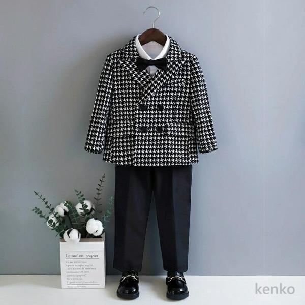 【送料無料】子供スーツ 入学式 スーツ 男の子 フォーマル 千鳥格子柄 ジャケット ベビー ベビー服...