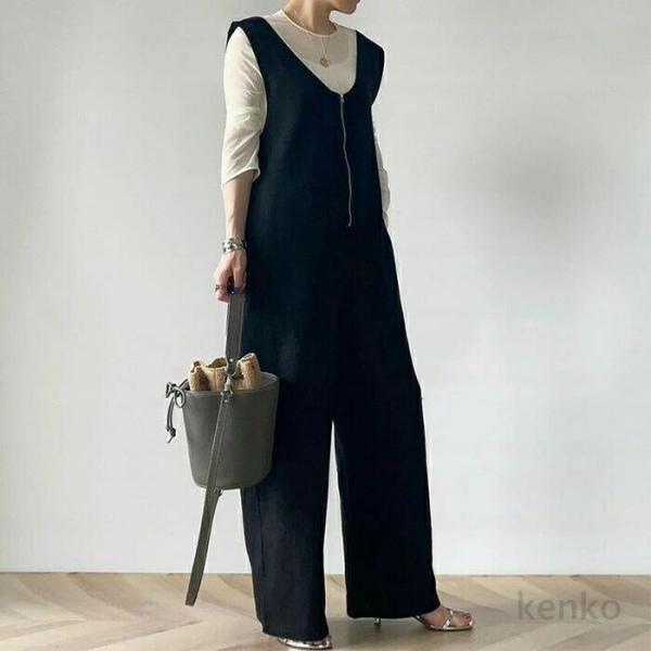 【送料無料】オールインワン レディース Ｖネック 楽ちん サロペット ワイドパンツ 春夏 きれいめ ...