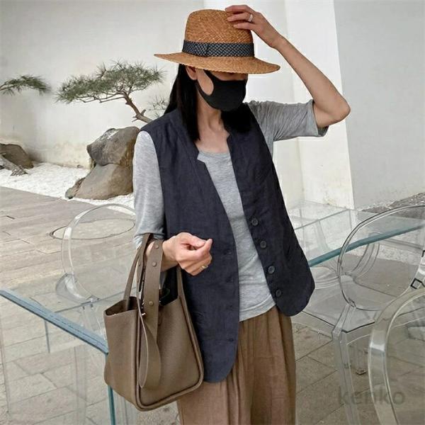 【送料無料】ベスト ジレ トップス ノースリーブ レディース 春 夏 ショート丈 vネック 前開き ...