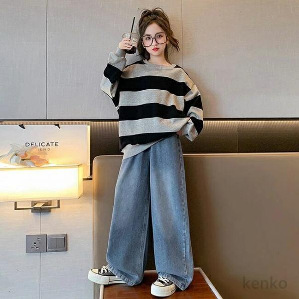 【送料無料】トップス 子供服 女の子 トレーナー  スウェット ゆったり 丸首 トップス 長袖 スト...