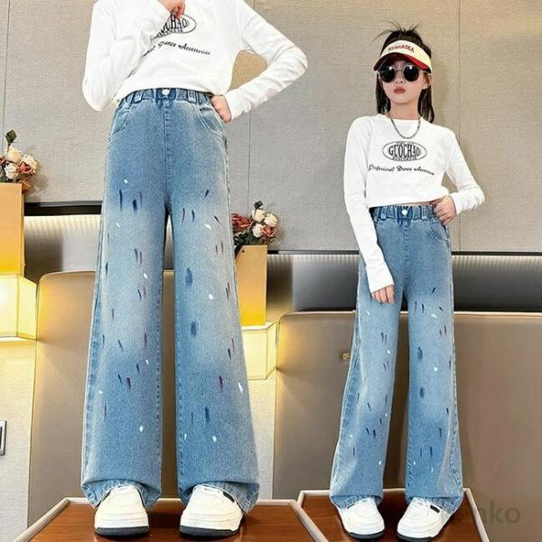 【送料無料】ファッション ストレッチデニムパンツ   ゆったり ボトムス  女の子 可愛い 子供服 ...