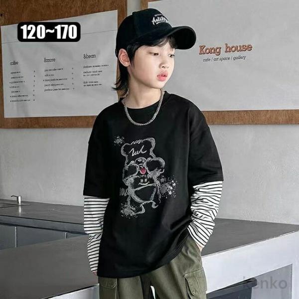 【送料無料】Tシャツ 子供服 キッズ トレーナー 重ね着風 男の子 Tシャツ ボーダー柄 ベビー服 ...