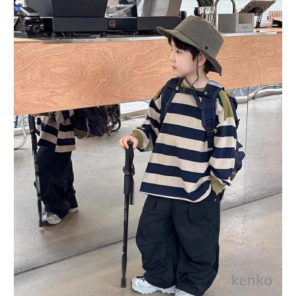 【送料無料】春服  秋服   ファッション 綿100% ボーダー柄 長袖Tシャツ スウェット  トレ...