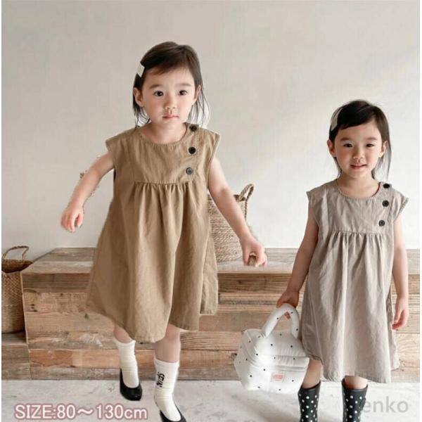【送料無料】ノースリーブボタン キッズ  ワンピース ワンピース ワンピ キッズワンピ  フレンチス...