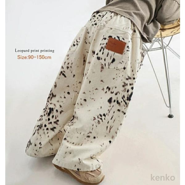 【送料無料】デニムパンツ デニム キッズ  男の子 女の子  豹柄 こども服 ダメージジーンズ デニ...