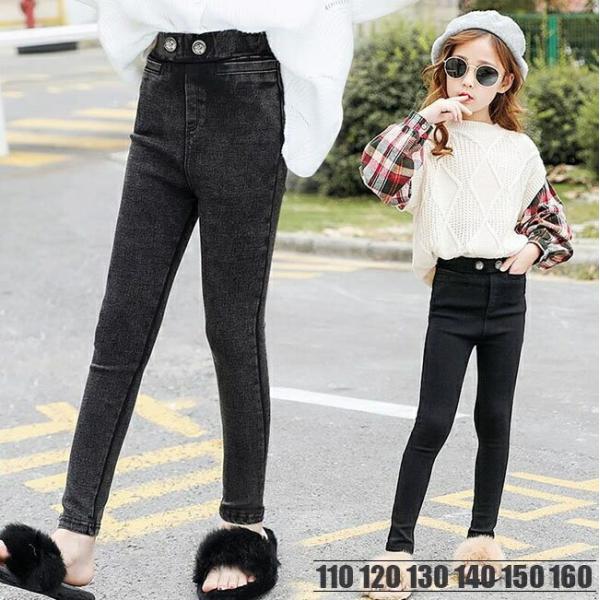 【送料無料】韓国子供服 キッズ ロングパンツ  ストレッチ スキニー ブラック デニム 女の子 子供...