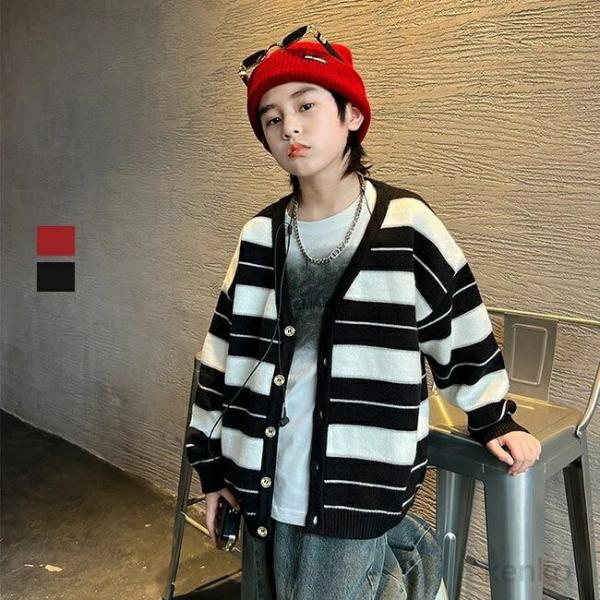 【送料無料】スウェット ジップ カーディガン ストライプ キッズ アウター トップス ジュニア かっ...