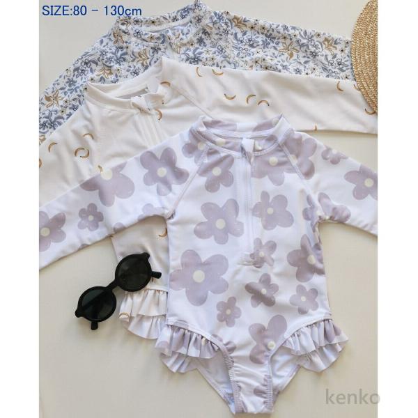 【送料無料】水着 キッズ  女の子  キャップ付き  ラッシュガード パンツ 帽子付き 3点セット ...