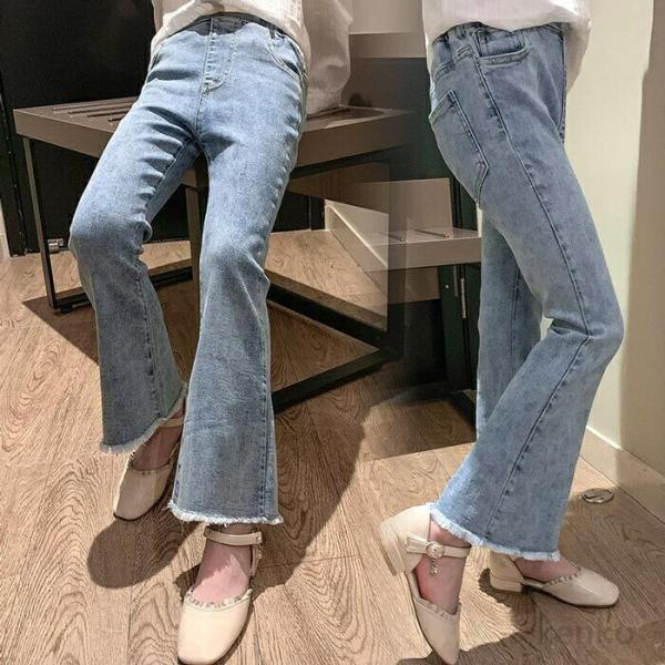 【送料無料】女の子 デニムパンツ 韓国ファッション フレアパンツ  ジーンズ ボトムス キッズ ワイ...