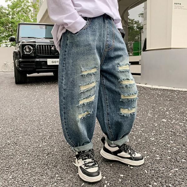 【送料無料】ビンテージデニムパンツ 韓国 女の子 男の子 ガールズ ボーイズ 長ズボン ロング丈 ジ...