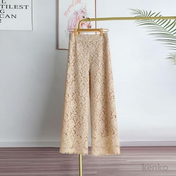 【送料無料】新作 レースパンツ 高級感のある花柄総レース アンクル丈 ゆったり イージーパンツ レー...