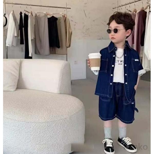 【送料無料】男の子 デニムジャケット+デニムパンツ 2点セット セットアップ カジュアル カウボーイ...