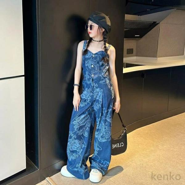 【送料無料】デニム セットアップ キッズ 2点セット ジーンズ 女の子 夏服 デニム 上下セット  ...