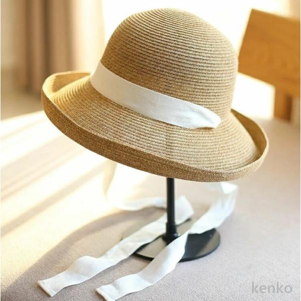 【送料無料】ストローハット レディース 麦わら帽子   ハット 中折れ 麦わら帽子 麦わら かぎ針編...
