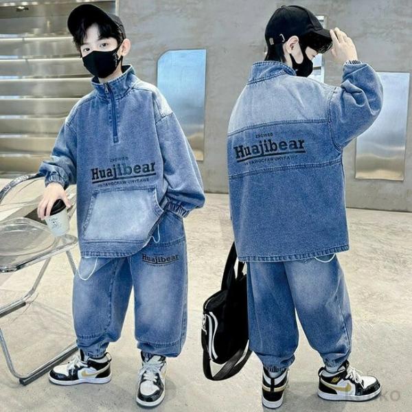 【送料無料】春 秋 冬 キッズ ダンス衣装 セットアップ カジュアルシャツ ゆったり デニム 半袖 ...