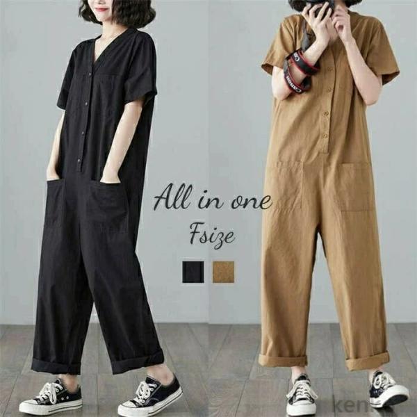 【送料無料】オールインワン レディース パンツ 半袖 春 夏 つなぎ オーバーオール  パンツドレス...