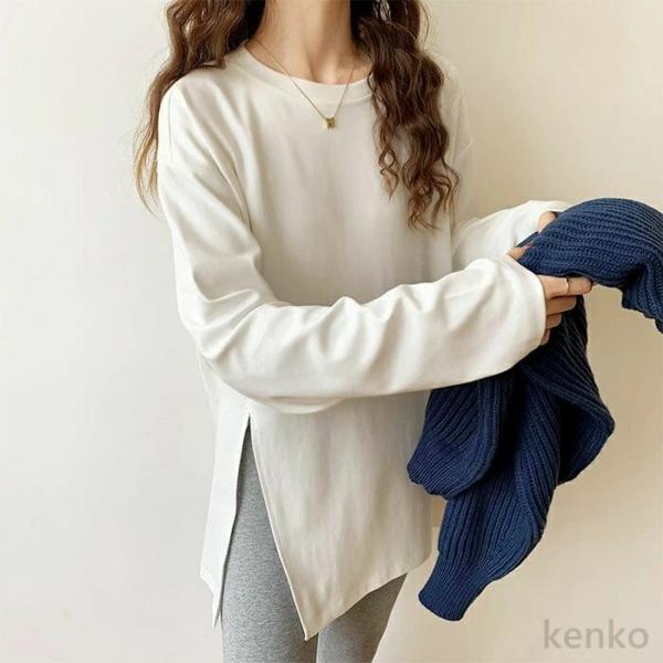 【送料無料】トソー プルオーバー 長袖 tシャツ レディース ロンT  サイドスリット ロングtシャ...
