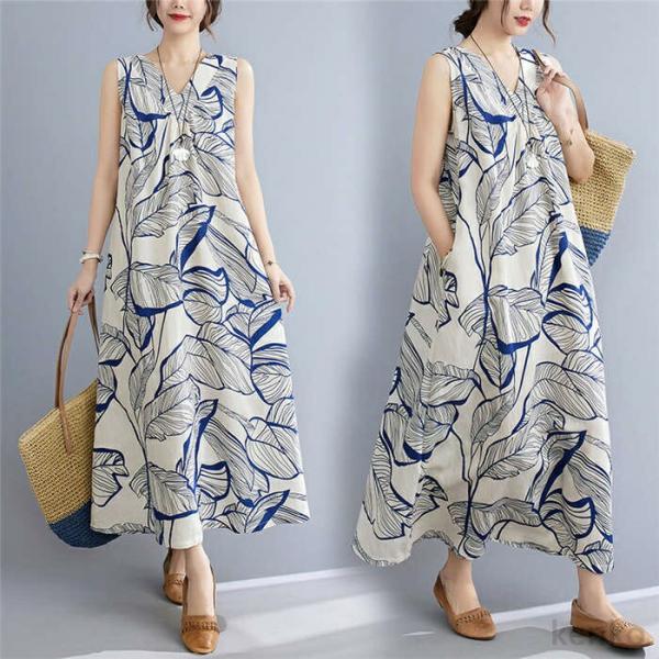 【送料無料】ス 夏 ロング レーディス マキシ リゾートワンピ ノースリーブ ハワイアン ロングワン...