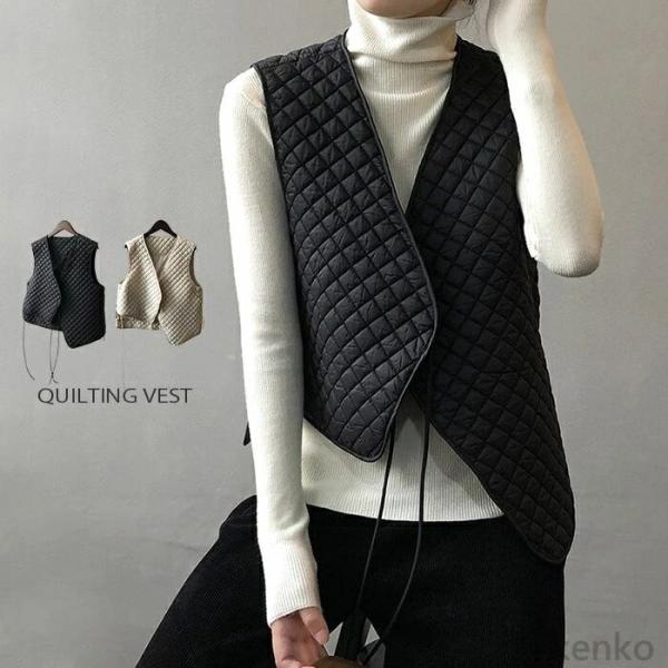 【送料無料】ディース キルティング Vネック 中綿入れ 秋冬 キルティングベスト ジレ ショート丈 ...