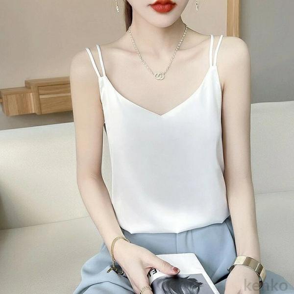 【送料無料】キャミソール サテン 大きいサイズ レディース きれいめ サテン風 光沢 Vネック バッ...