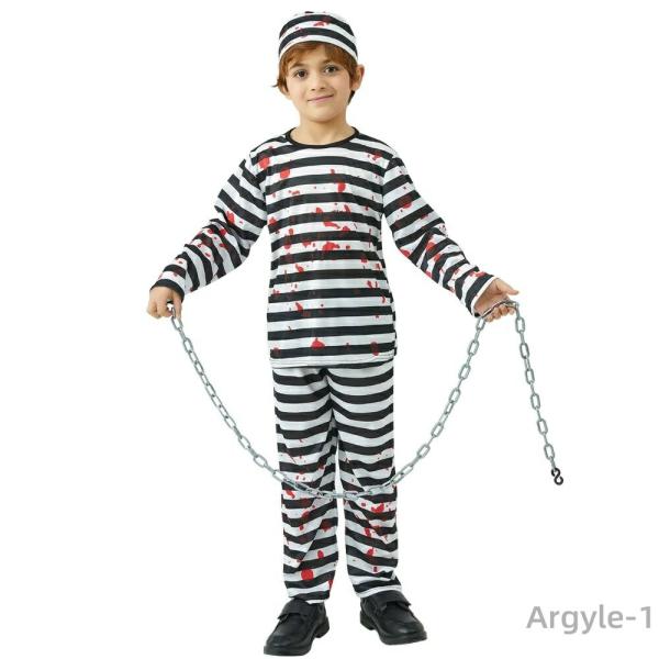 チェーン付き  囚人服 囚人 犯人 泥棒 子供用 滑稽  おもしろ ボーダー 子供 キッズ 長袖 コ...