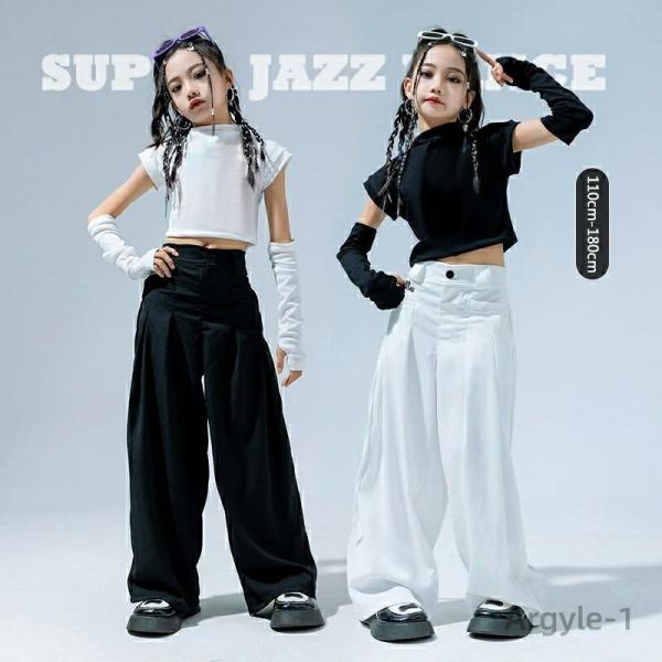 ダンス衣装 セットアップ かっこいい 女の子 ショートトップス 腕カバー ロングパンツ 長ズボン ヒ...