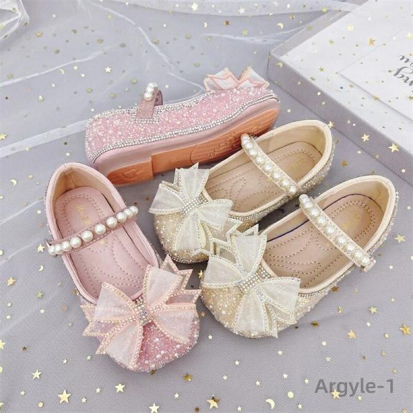 女の子 キッズ ドレスシューズ 子供靴 革靴 リボン スパンコール キラキラ パンプス ピアノ発表会...