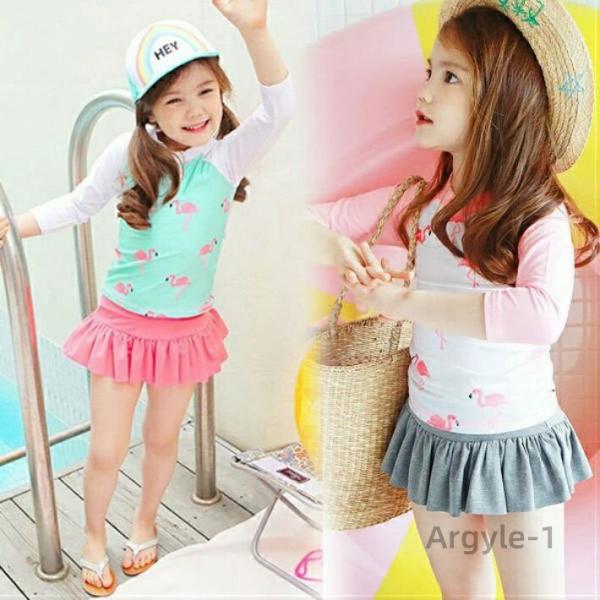 水着 セパレート キッズ 3点セット 女の子 ラッシュガード 上下セット スイムキャップ 長袖 スカ...