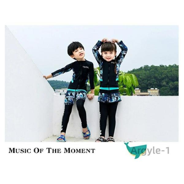 キッズ 水着 男の子 女の子 ラッシュガード 3点セット フルオープンジップ 胸パット付き 長袖 紫...