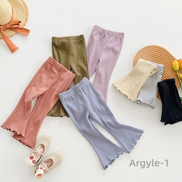 韓国子供服 子ども服 こども服 ボトムス レギンス リブ ニット パンツ フレア 伸縮性 無地 単色...