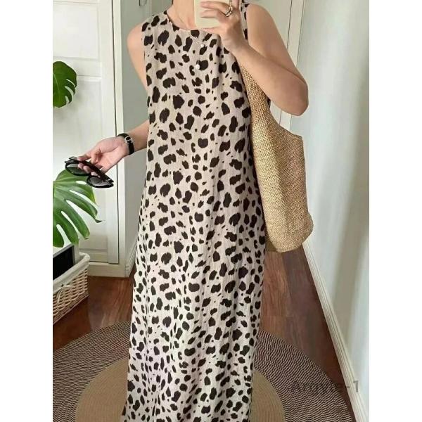 レディースワンピース ヒョウ柄 ワンピース レオパード柄ワンピース ヒョウ柄ワンピース 綿 麻 S ...