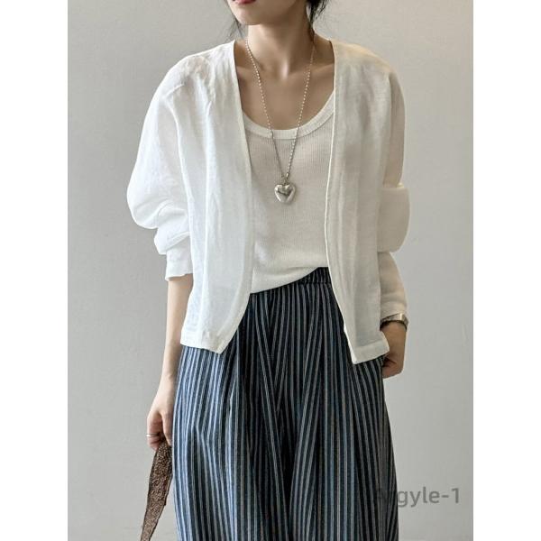 カーディガン レディース 綿麻 薄手 ボレロ 春 夏 五分袖 Vネック 無地 トップス UVカット ...