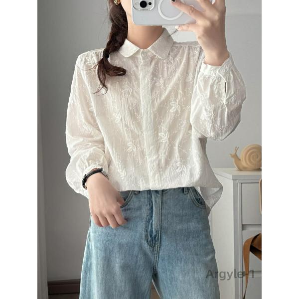 ガーゼ シャツ レディース ダブルガーゼ 七分袖 大きいサイズ トップス ブラウス 刺繍シャツ 秋 ...