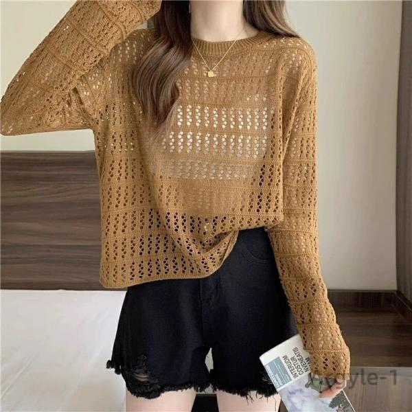 あみあみ ニット 透かしニット トップス 春夏コーデ レディース 春物 レディースニット 透かし編み...