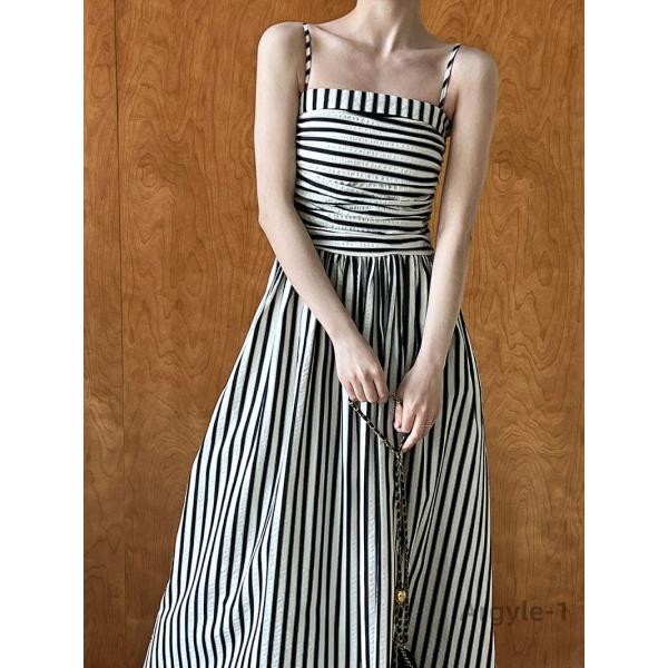 ストライプ柄 キャミソールワンピース レディース ロングワンピース シンプル 上品 おしゃれ 女性 ...