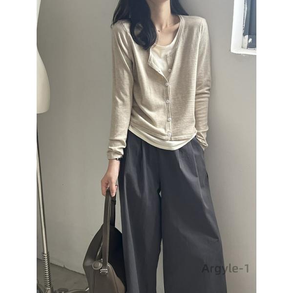 サイドドロストレイヤード風ニットプルオーバ トップス レディース カーデ 長袖 2024秋新作 ファ...