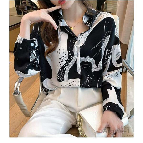 柄シャツ 星空アート 白黒 コントラスト シフォン ブラウス 長袖 春 夏 秋 シャツ ダンス 衣装...