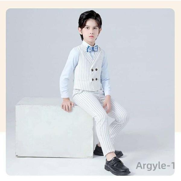 フォーマルスーツ 春 夏 秋 ストライプ柄 男の子 2点セット ベスト+ズボン 上下セット タキシー...