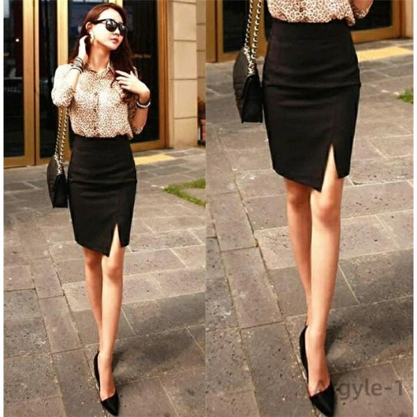 レディース ひざ丈 ペンシル スカート 大人きれい オフィス  ボトムス スリット入り ストレッチ ...