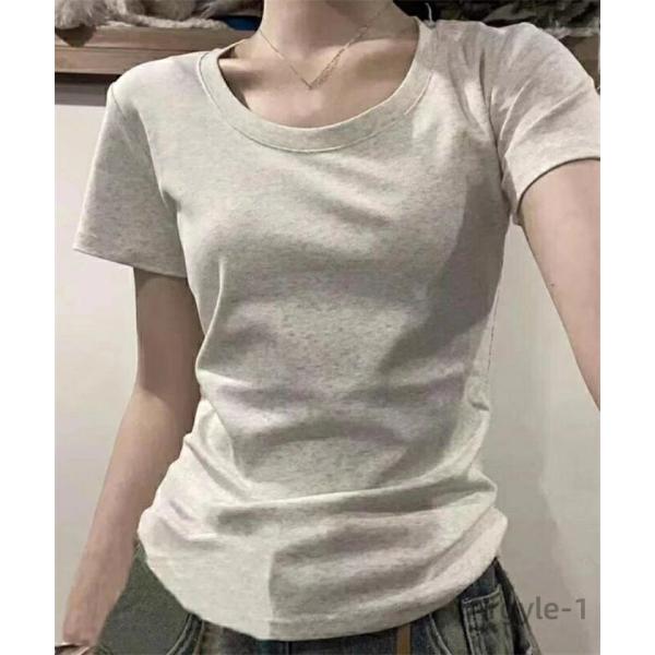 レディース uネック 無地 半袖 シャツ カジュアル インナー トップス カットソー おしゃれ シン...