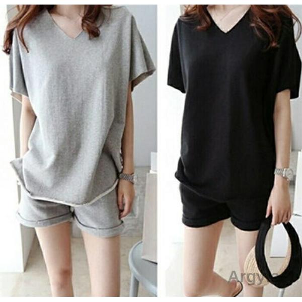 セットアップ ルームウェア Vネック トップス パンツ 2点セット 良質素材 ゆったり 大人気 体型...